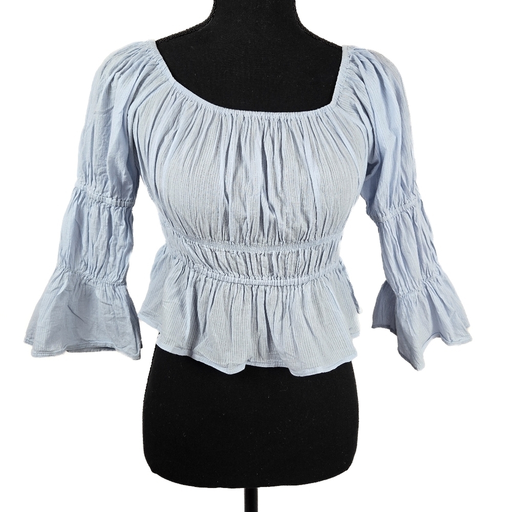 🔥 (5for$35) WAYF Rouched Half Sleeve Cropped Blouse Size Small
